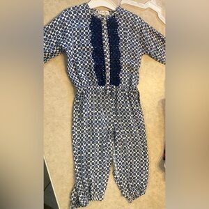 Jessica Simpson Blue and White Patterned Jumpsuit